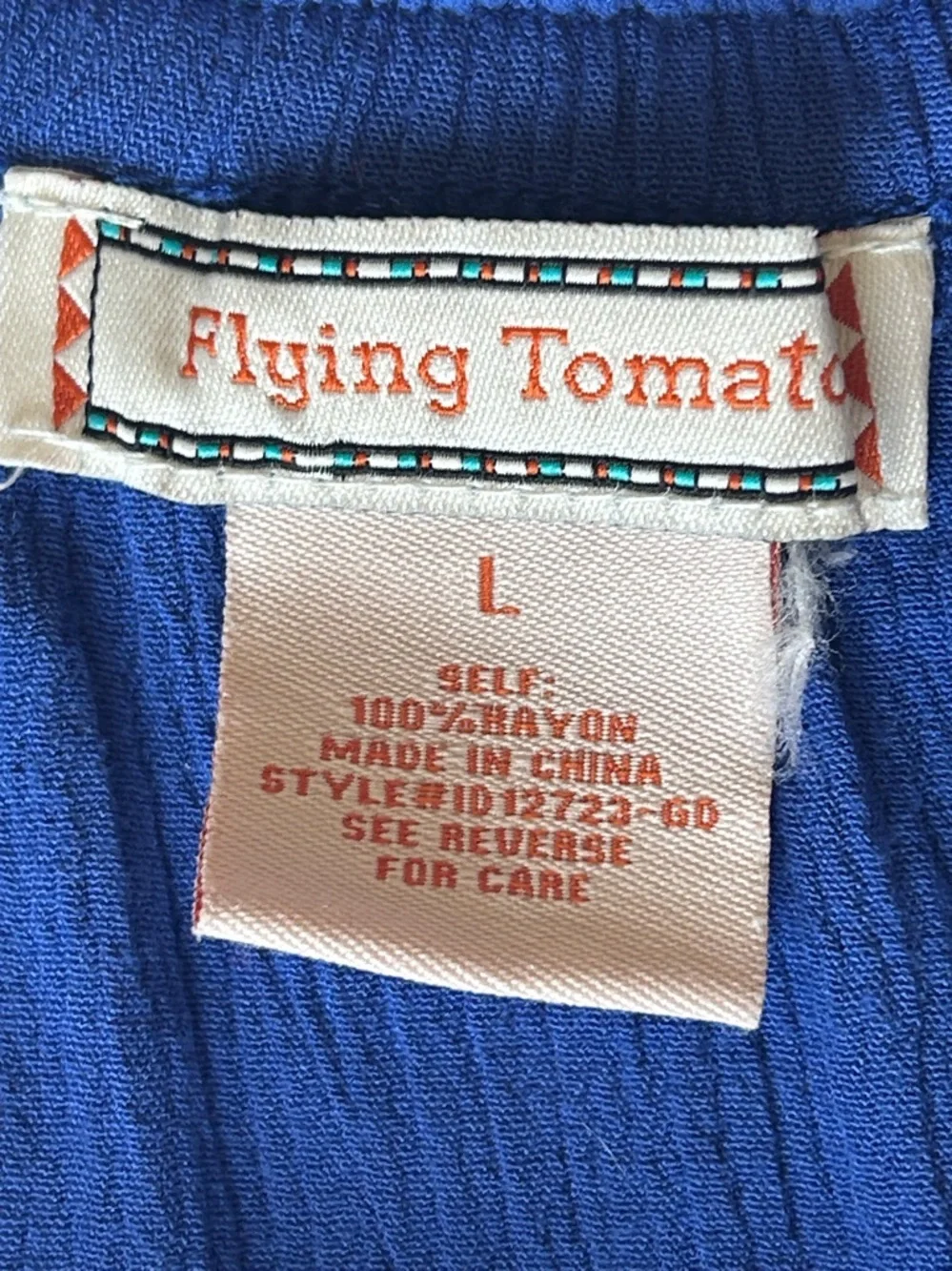 Flying Tomato Crochet Hem Peasant Dress L Blue Lace Relaxed Loose Bell Sleeve